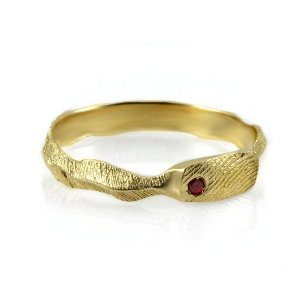 Fingerprint twig branch tree bark 14k solid gold signet wedding ring personalized, natural gemstone ruby/sapphire/blue topaz/amethyst