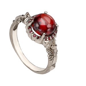 Silver Viking ring natural red gemstone , gothic medieval red cabochon gemstone gold plated silver ring, ancient style garnet silver ring