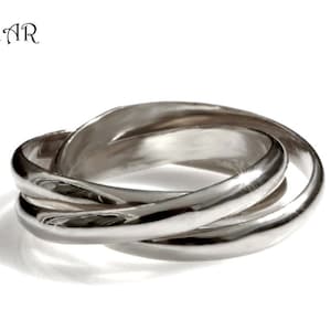 Bague en argent Trois anneaux entrelacés de 3 mm qui se chevauchent, alliance pour l'éternité, trio de bagues pour hommes classiques lisses simples à rouler