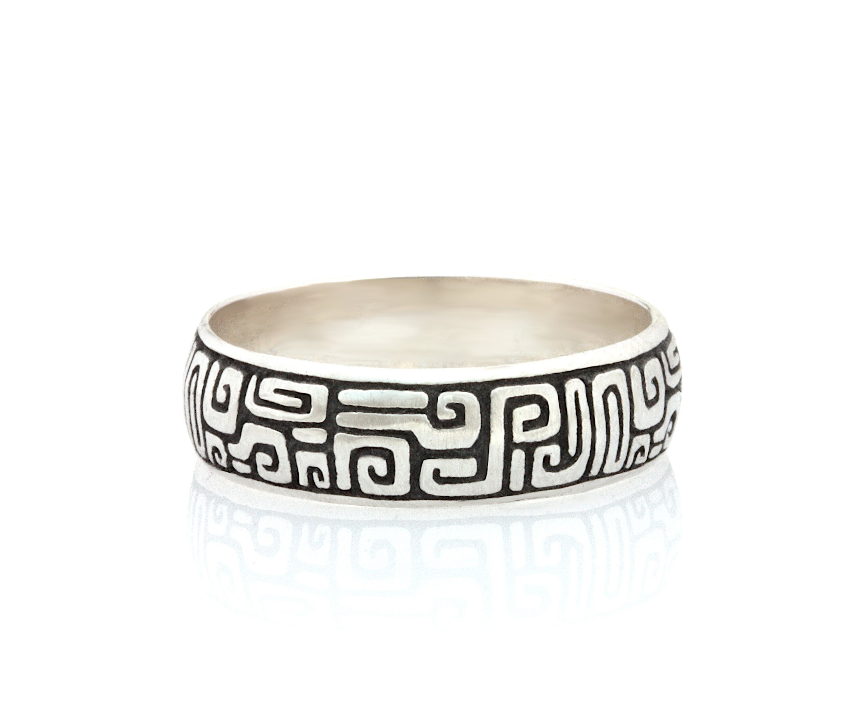 Tribal Silver Wedding Rings Set Aztec Geometric Ancient Mayan Matching ...