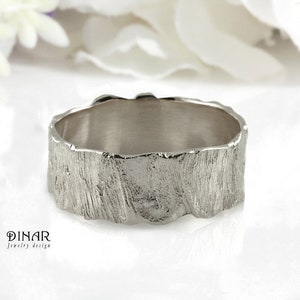 Rustic hammered tree bark silver ring, texture wide organic style branch sterling silver ring ,handmade hammer silver men wedding ring band