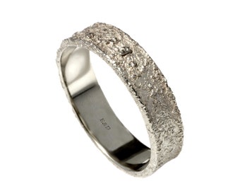 Silver rustic style shiny sand texture thin ring , organic texture silver wedding ring, handcrafted rustic silver ring band