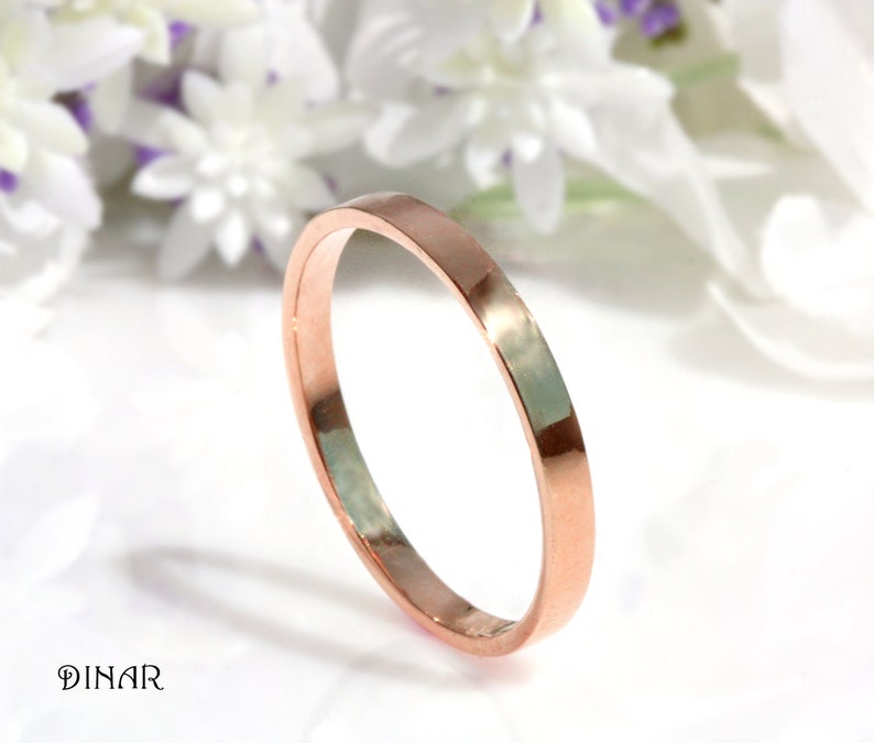 18k solid gold thin smooth high polish flat stack wedding ring simple classic Plain gold women ring minimalist stackable mens wedding ring