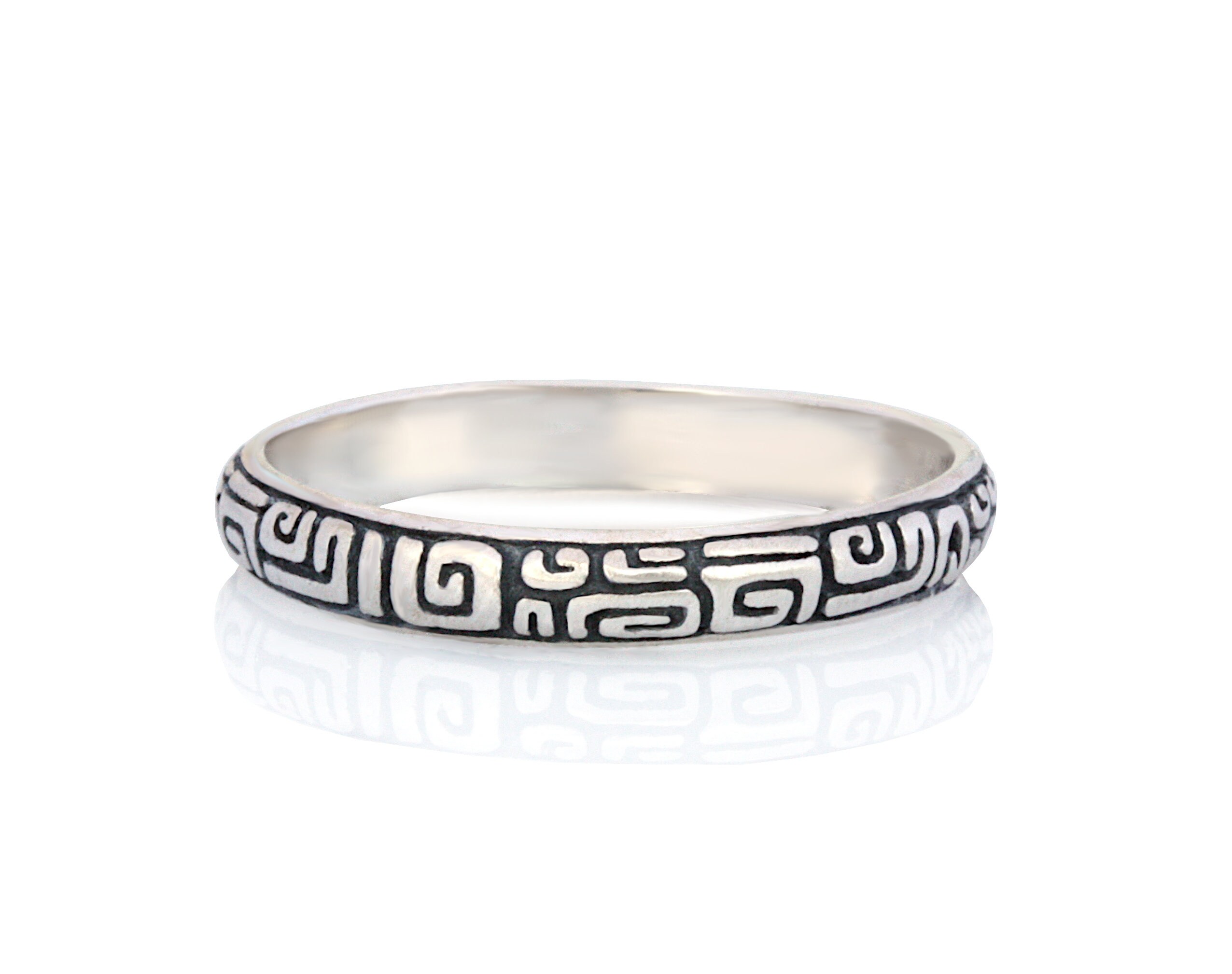 Aztec Style Rings Tribal Silver Wedding Rings Set Aztec Geometric Ancient Mayan Matching ...