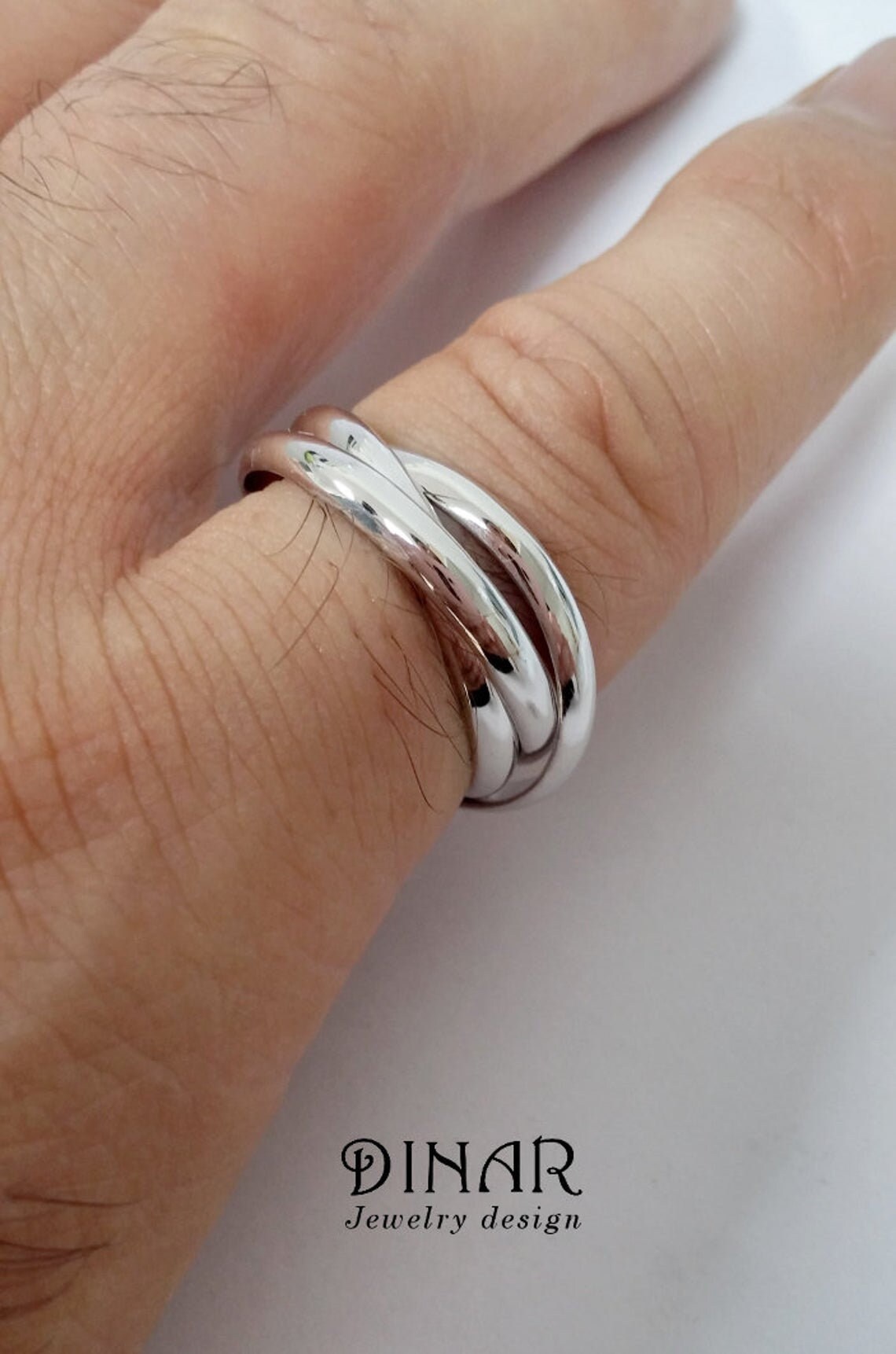 3 Rings Overlapping Silver Ring Three 3mm Interlocking Rings Overlapping Eternity Wedding ...