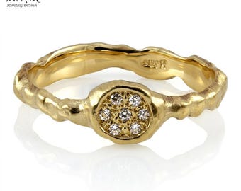 Handgjord förlovningsring med gren och kvist i diamanter, 14k delikat minimalistisk diamantring, antik stil med naturliga diamanter i guld