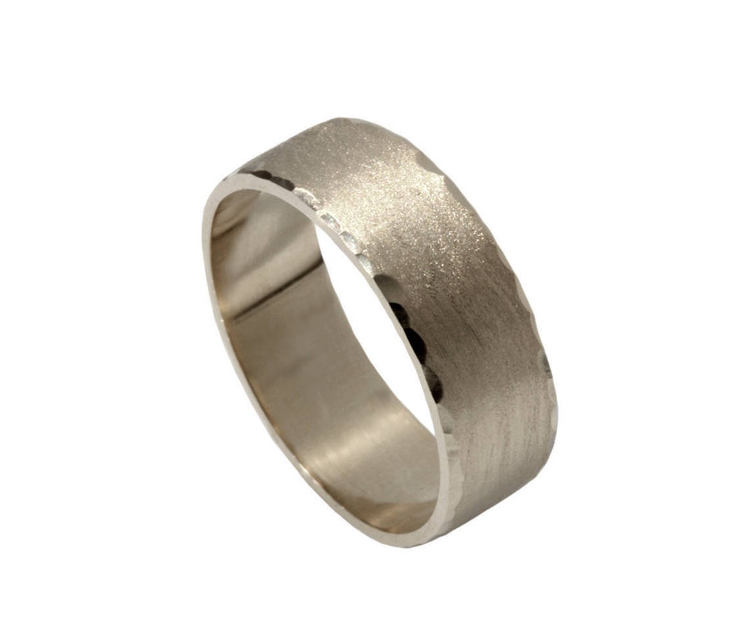 Hammered Flat Classic Man 18k Solid Gold Wedding Band Matte - Etsy
