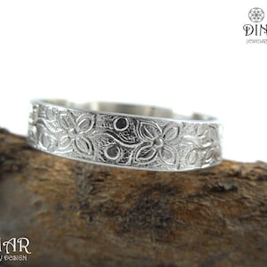 Anillo de bodas de plata esterlina con diseño floral, anillo de bodas con diseño de flores yin yang, anillo de plata artesanal vintage para mujer.