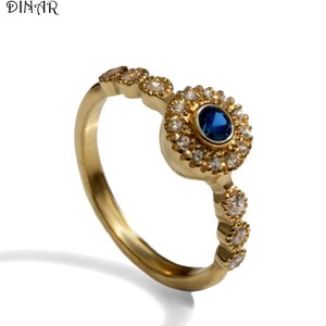 Blue sapphire and halo diamonds engagement Ring, 14k gold diamond ring, natural diamonds and sapphire ring, victorian style gemstone ring