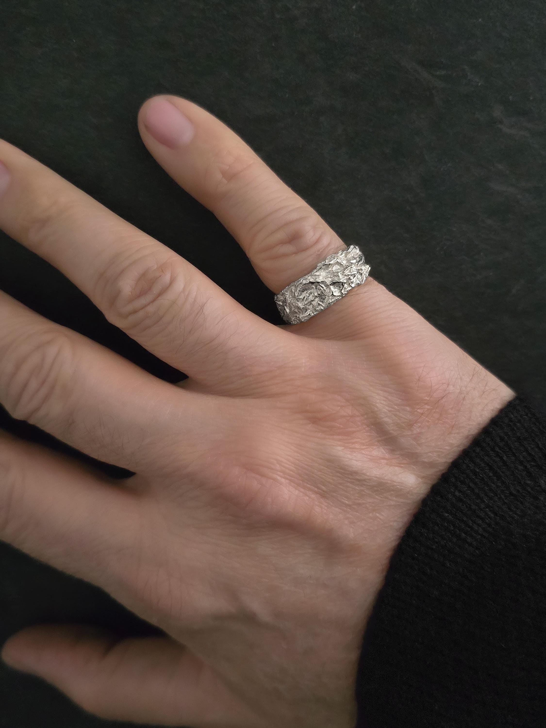 Silver Wide Rustic Chunky Men Wedding Ring Band, Hammered Thick Rough ...