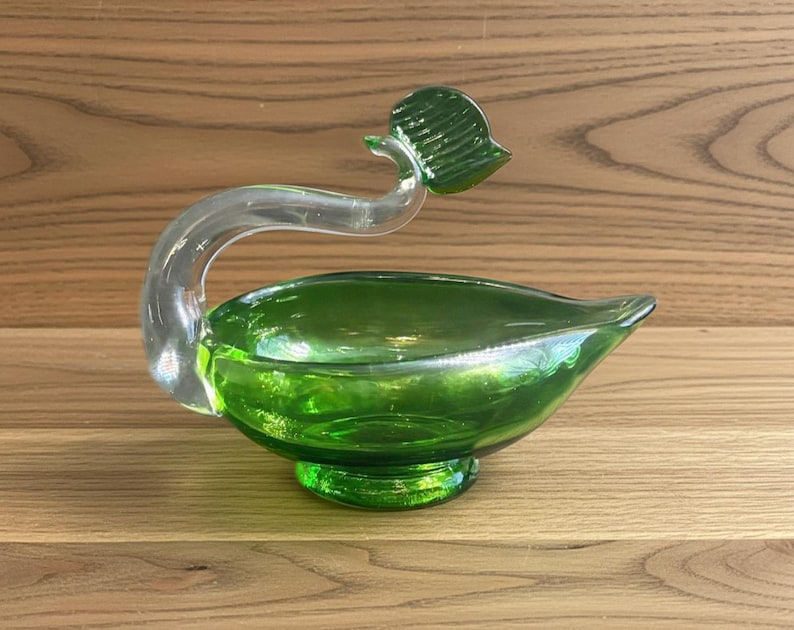 Vintage Green Glass Swan Candy Dish image 1