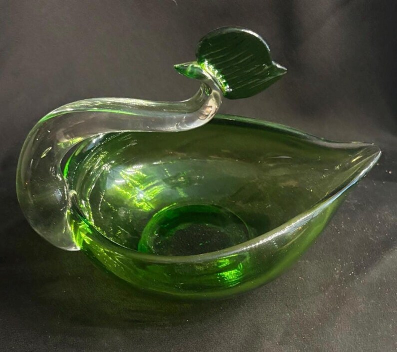 Vintage Green Glass Swan Candy Dish image 2