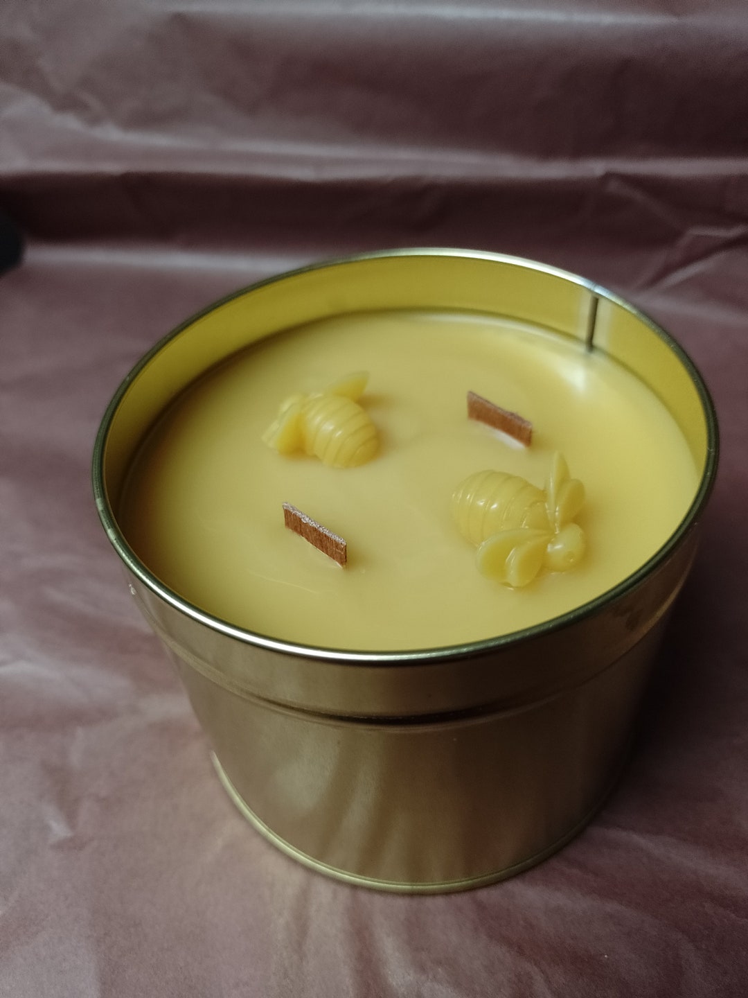 100 Pure Unscented Beeswax Candle in a Tin / Crackle Wood Etsy