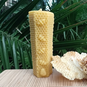 100% Pure Beeswax Tall Honeycomb Pillar Candle Unscented 50Hr- Other Options