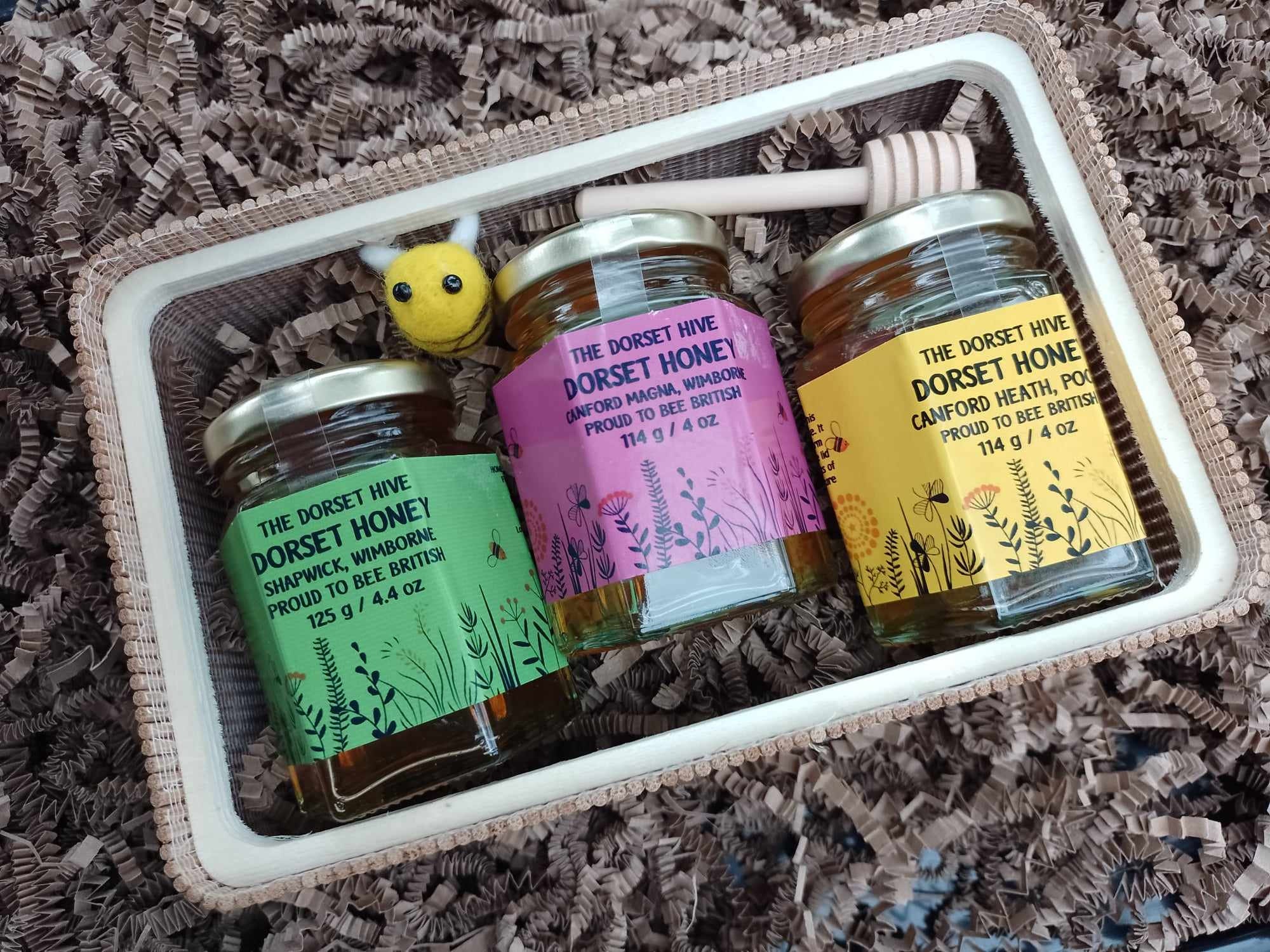Dorset Honey Gift Box with 3 x 4oz Jars of Dorset Honey - Artisan Honey Gift, Ethical Gift