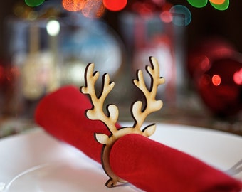 Christmas Napkin Holders - Rings - Reindeer, Antlers - Wooden Pack of 6 / 8 / 10