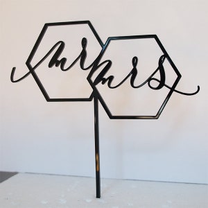 Mr & Mrs - wedding acrylic cake topper // hexagon