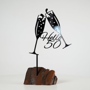 CHEERS!  Prosecco Glasses - Hello &quot;NUMBER&quot; - Personalised Acrylic Cake Topper