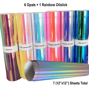 7 Sheets 12&quot;x12&quot; Opal Oilslick Holographic Chrome Vinyl, Permanent Outdoor Decal Cricut and Silhouette bundle