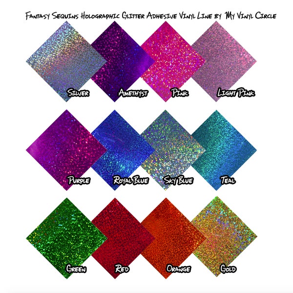 12" x 12" Permanent Adhesive Vinyl Sheets Fantasy Sequin Holographic Glitter for Cricut, Silhouette Cameo, Craft Cutters etc.
