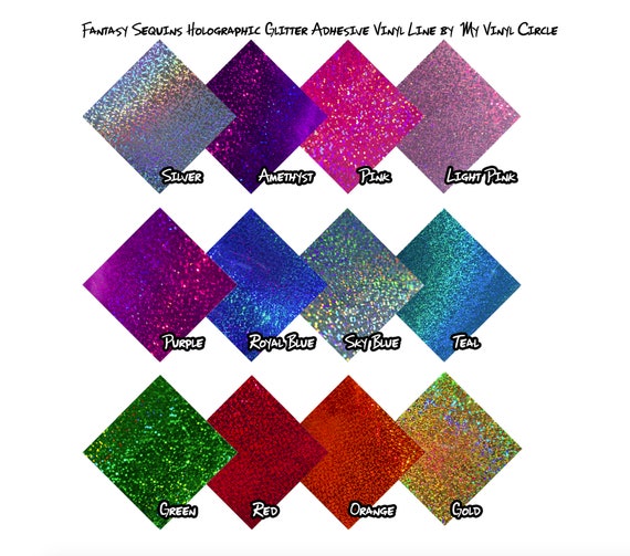 12 X 12 Permanent Adhesive Vinyl Sheets Fantasy Sequin Holographic Glitter  for Cricut, Silhouette Cameo, Craft Cutters Etc. 