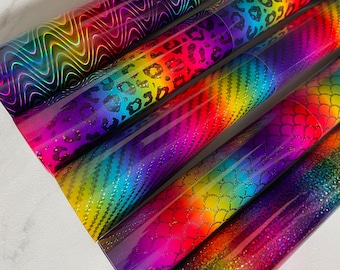 5 Pack Rainbow Adhesive - Craft Vinyl - Holographic Rainbow Gradient Metallic Glitter Permanent Adhesive Vinyl 5 Sheets 12"x12" bundle