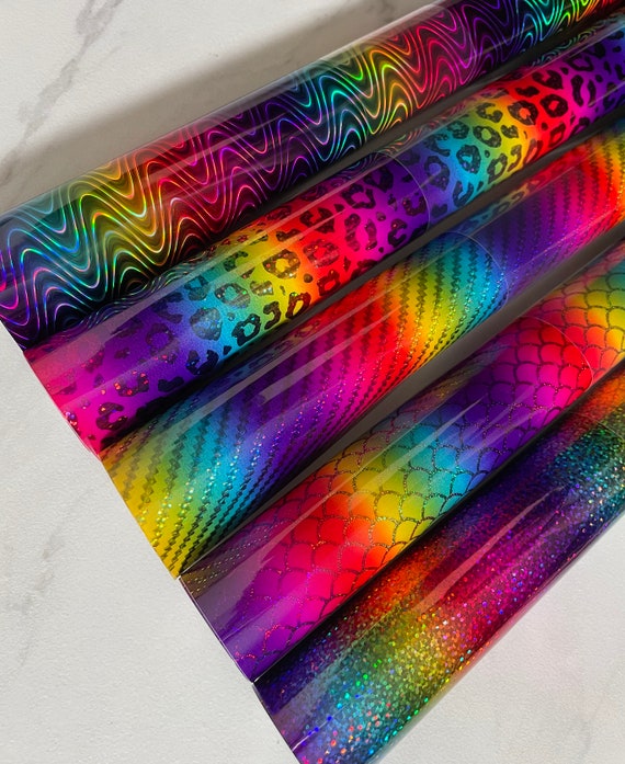 Adhesive Craft Vinyl - Holographic Rainbow Gradient Metallic Glitter Permanent Adhesive Vinyl 12"x12"