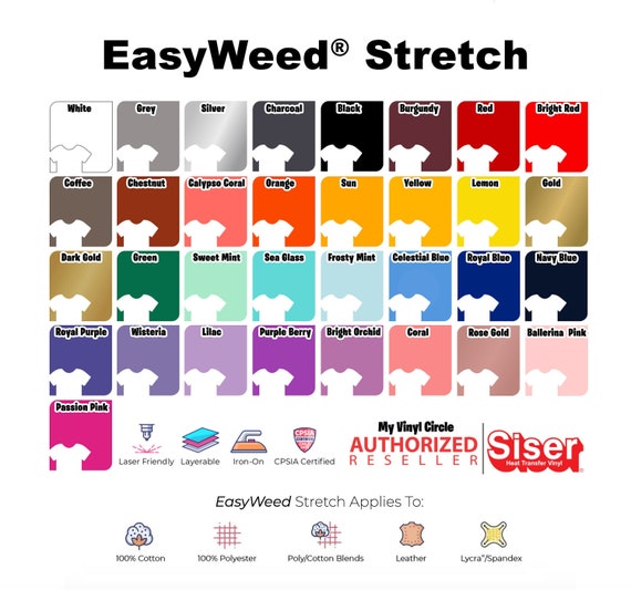 Siser EasyWeed Stretch Heat Transfer Vinyl - HTV - 12" x 15" Sheet - Roll- Iron On Shirt HTV