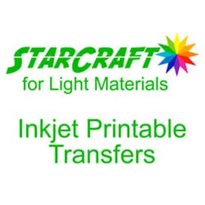 May include: Starcraft for Light Materials logo with a colorful star and the text "Inkjet Printable Transfers" in green.