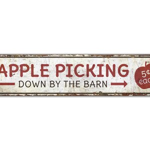 Apple Picking Sign - Apple Picking At The Barn - Barn Decor - Custom Arrow Sign - Vintage Style Sign - Premium Quality Rustic Metal Sign