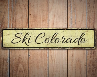 Ski Sign - Custom Ski Sign - Ski Decor - Vintage Style Sign - Custom Ski Decor - Premium Quality Rustic Metal Sign
