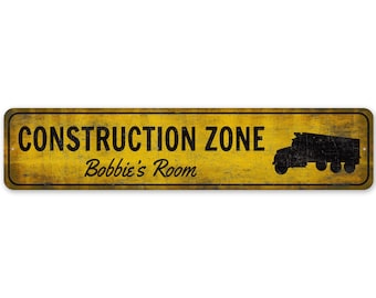 Construction Zone Door Sign - Kids Construction Fan- Personalized Sign - Construction Zone Room - Premium Quality Rustic Metal Sign