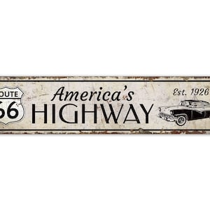 America&#39;s Highway - Route 66 Sign - America&#39;s Highway Sign - Route 66 Decor - Vintage Style Sign - Premium Quality Rustic Metal Sign