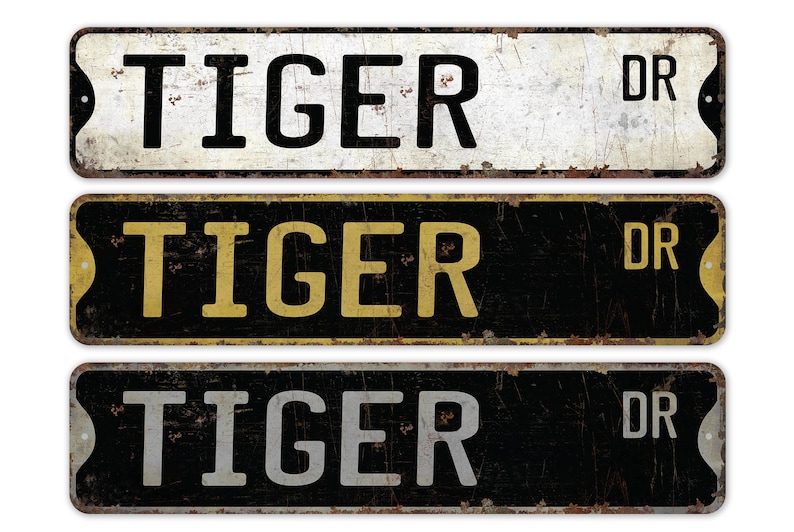 Tigre - Letrero de tigre - Decoración de tigre - Amante del tigre - Letrero de calle personalizado - Decoración de calle personalizada - Letrero de metal rústico de primera calidad imagen 1