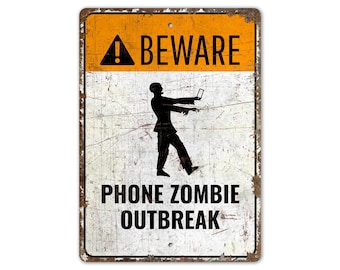 Zombie-uitbraak telefoon - grappig bord - bord zombie telefoon - zombiewaarschuwingsbord - vintage stijlbord - rustiek metalen bord van premium kwaliteit