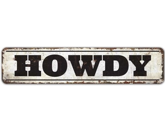 Hej-skylt - Cowboyskylt - Cowboycafédekor - Ranchdekor - Cowboypresent - Skylt i vintagestil - Rustik metallskylt av högsta kvalitet
