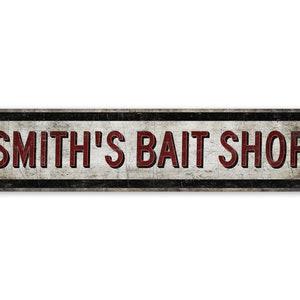 Bait Shop Sign- Customized Bait Shop Sign - Vintage Style Sign - Custom Name Bait Shop  - Premium Quality Rustic Metal Sign