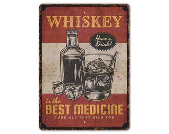 Bord whisky is het beste medicijn - bord bar - decor bar - decor pub - bord vintage stijl - rustiek metalen bord van premium kwaliteit