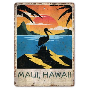 Maui Hawaii Sign - Custom Beach Sign - Maui Sunset - Beach Decor - Beach Sign - Vintage Style Sign - Premium Quality Rustic Metal Sign