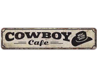 Cowboy Café Skylt - Cowboy Café - Cowboy Café Dekor - Ranch Dekor - Cowboy Gåva - Vintage Stil Skylt - Premium Kvalitet Rustik Metall Skylt