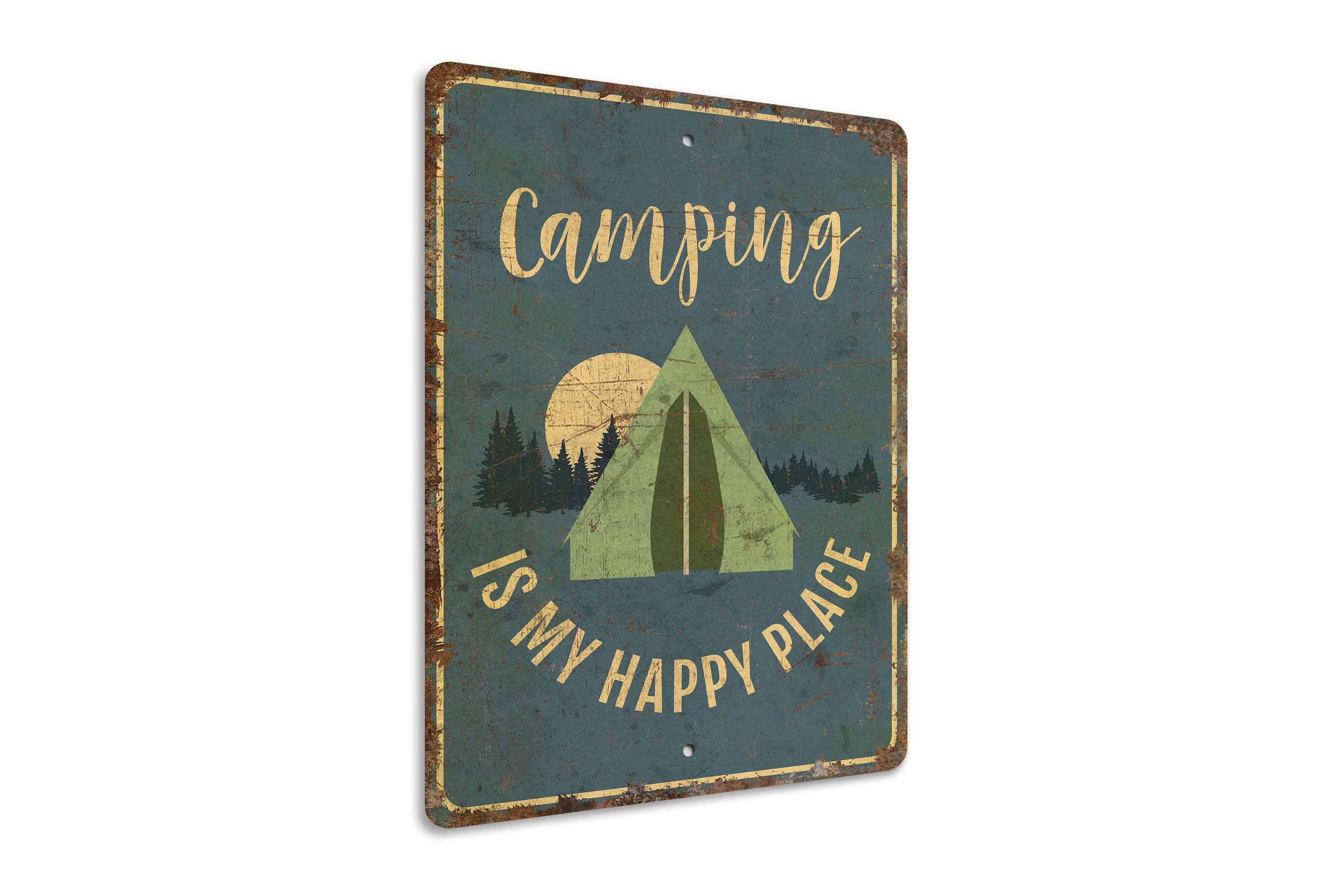 My Happy Place Sign - Happy Camping Sign - Camper Life Decor - Camping Gift Sign - Vintage Style Sign - Premium Quality Rustic Metal Sign