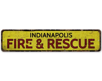 Fire Rescue Sign - City Fire Rescue - Vintage Style Sign - Fire Rescue - State Fire Rescue - Premium Quality Rustic Metal Sign