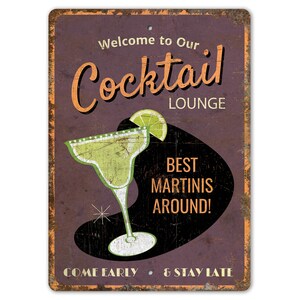 Cocktail Lounge - Cocktail Lounge Sign - Cocktail Lounge Decor - Cocktail Bar Decor - Vintage Style Sign - Premium Quality Rustic Metal Sign