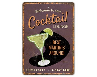 Cocktail Lounge - Cocktail Lounge Sign - Cocktail Lounge Decor - Cocktail Bar Decor - Vintage Style Sign - Premium Quality Rustic Metal Sign