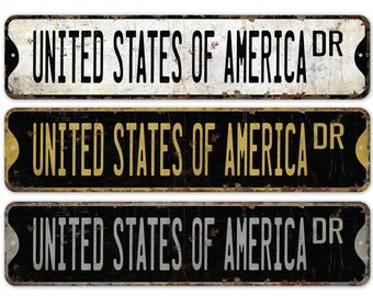 United States of America - USA Sign - USA Decor - Vintage Style Sign - Custom Street Sign - Premium Quality Rustic Metal Sign