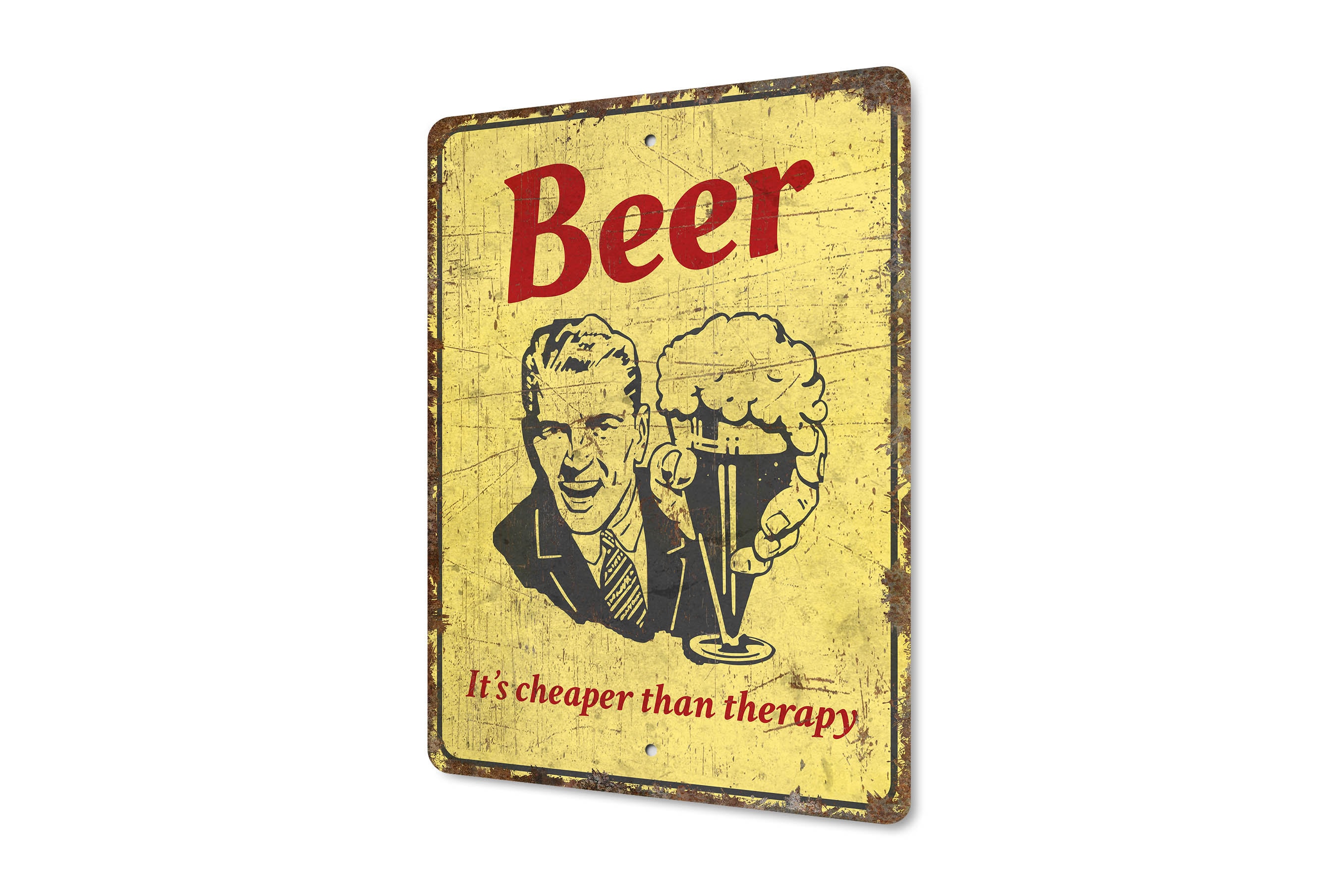 Targa In Metallo 20x30 Cm Con Scritta "Beer Is Cheaper Than Therapy" - Decorazione Ironica Per Pub E Casa - 5