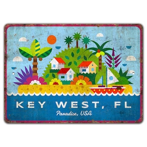 Paradise USA - bord Key West - Decor Key West - bord Key West Beach - stranddecor - bord vintage stijl - rustiek metalen bord van premium kwaliteit