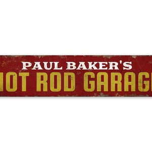 Hot Rod Garage - Hot Rod Garage Sign - Custom Garage Decor - Hot Rod Workshop - Vintage Style Sign - Premium Quality Rustic Metal Sign
