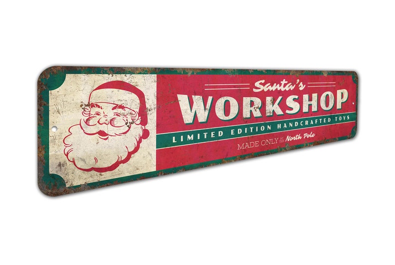 a sign that says santa's workshop on it
