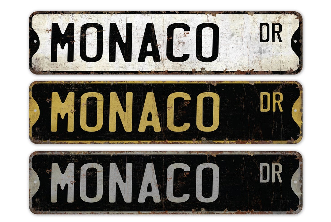 Monaco Signs Monaco - Monaco Sign - Monaco Decor- Vintage Style Sign - Custom Street ...